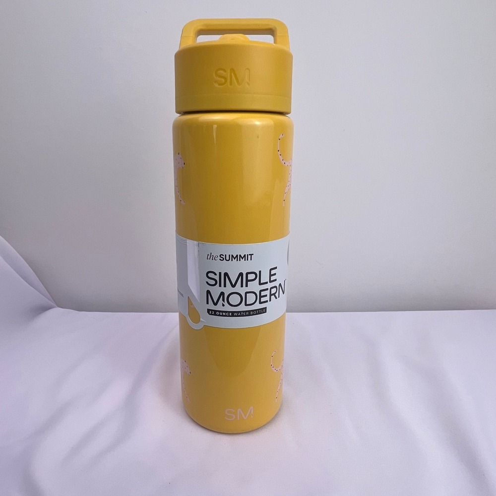 Simple Modern Summit 22oz Water Bottle Yellow Pink Cheetah Stainless Steel New